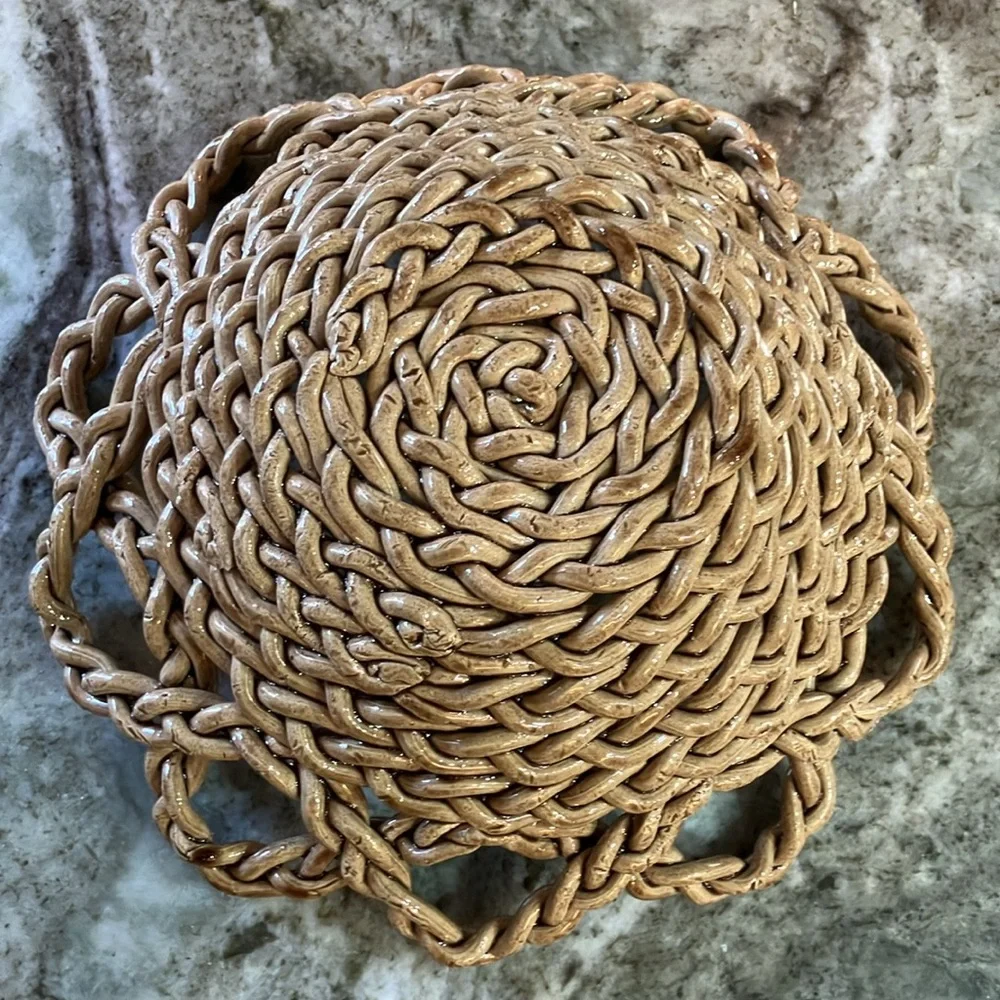 Vintage Bassano Ceramic Woven Bowl Tan